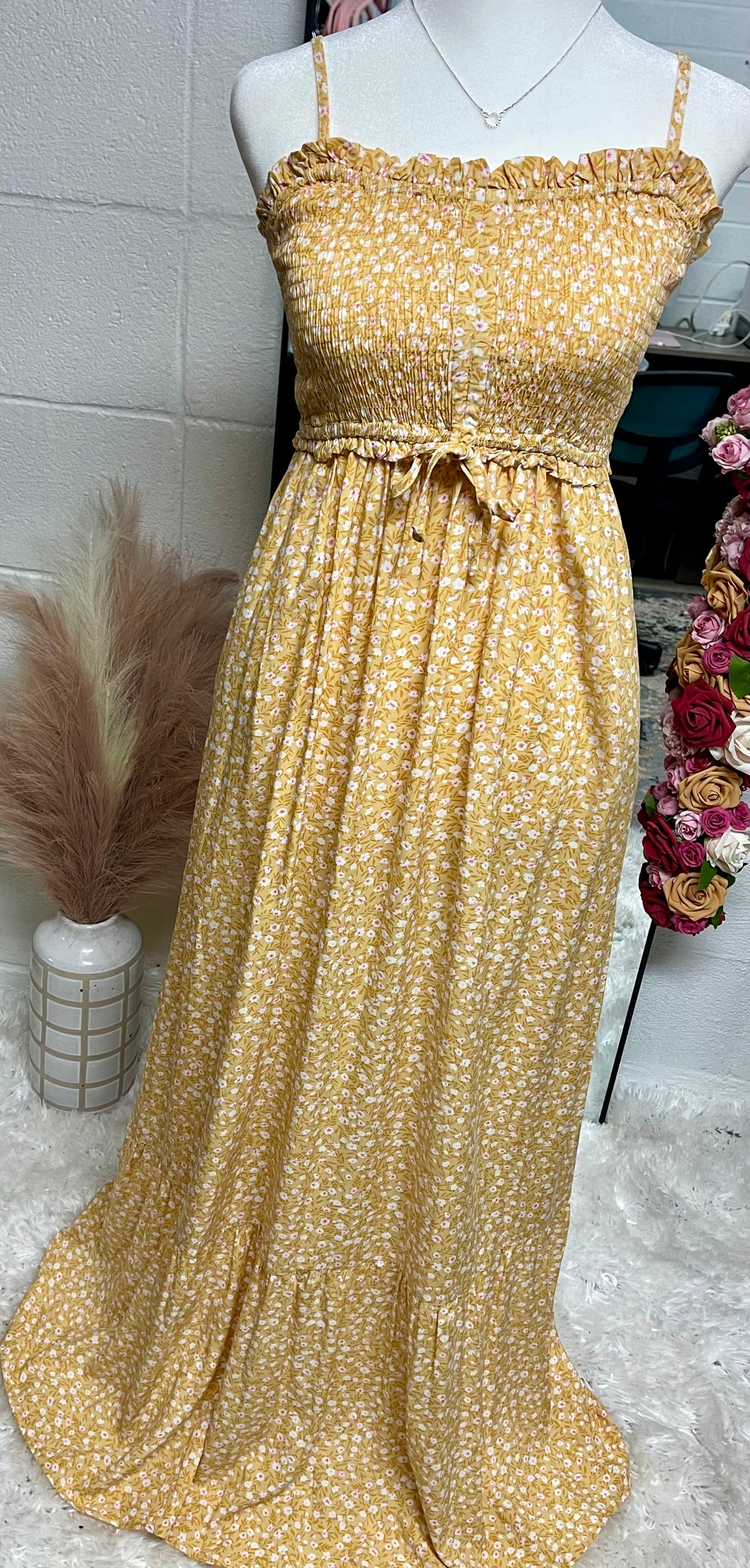 Flowers Long Dress Yellow